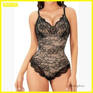 3X-Large Lace Bodysuit Tummy Control Shapewear Sleeveless V-Neck